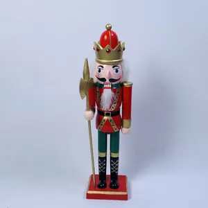 Exquisiter handbemalter 30 cm großer traditioneller Nussknacker-Soldat aus Holz mit Speer