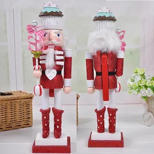Hand-painted 38cm Wooden Cake Nutcracker Soldier Puppet Christmas Decor Figurine
