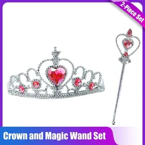 Set Accessori per Costume da Fata Principessa per Bambini Tiara Corona con Strass a Cuore e Bacchetta per Festa
