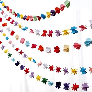 Colorful 3D paper garlands with star, heart and butterfly shapes for party room decoration