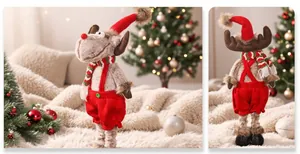 Detailansicht eines Rentier-Plüschtiers zu Weihnachten mit ausziehbaren Beinen