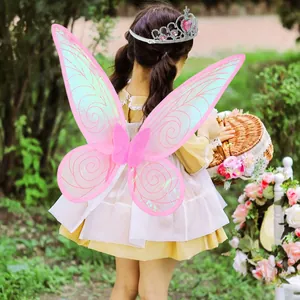 Set di ali di farfalla da fata rosa cangianti e diadema scintillante per costume da principessa