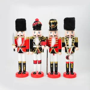 Set aus vier 30 cm großen traditionellen Nussknacker-Soldatenpuppen aus Holz zur Deko