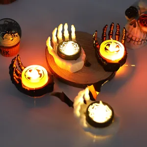 Halloween Skeleton Hand LED Electronic Candle Light Spooky Ghost Palm Decorative Lamp Pumpkin Spider Web Party Desktop Ornament