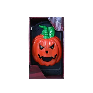 Timbre decorativo de calabaza para Halloween con ojos LED brillantes en caja de regalo