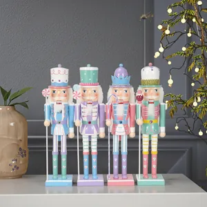Grande Serie Caramelle Schiaccianoci Soldato Statuetta Legno Colori Macaron Natale Capodanno Festa Decorazione Casa Regalo