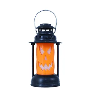 Halloween orange Jack-o-lantern LED decorative light with metal handle for party decor