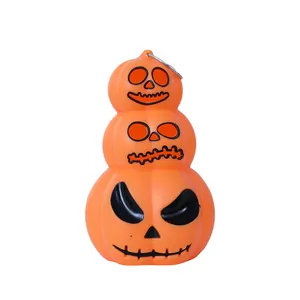 Three-tier Halloween stacked pumpkin lantern ornament with top hanging ring for decor