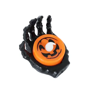 Halloween ghost hand skeleton holding orange pumpkin LED candle light decoration