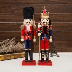 Classic pair of 38cm wooden nutcracker soldier puppets for Christmas home decoration