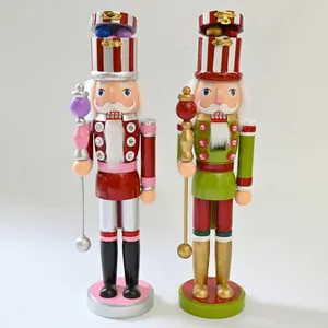 Pair of classic 38cm wooden nutcracker soldier dolls for festive Christmas decorations