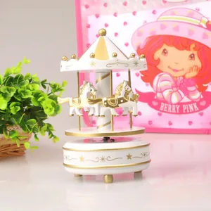 Elegant white and gold rotating carousel horse music box for home decor and gifts