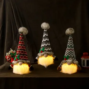 Kerstmis Lichtgevende Gebreide Kabouter Pop Pluche Scandinavische Rudolf Gezichtsloze Oude Man Ornament Voor Tafel Decoratie