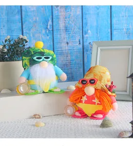 Two cute summer beach gnomes with sunglasses and bikini outfits seaside decorations