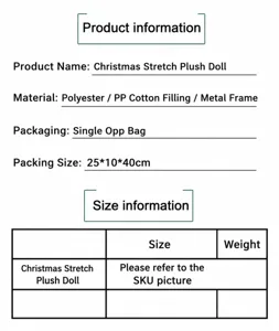 Detail showing size and material specifications for Christmas telescopic doll decor