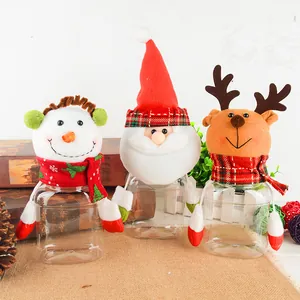 Lot de trois pots à bonbons transparents sur le thème de Noël avec le Père Noël et Renne