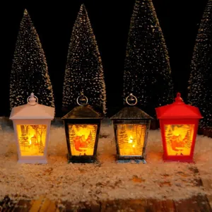 Lanterne à Vent Maison de Noël Veilleuse LED Portable Ornement en Plastique Vintage pour Décoration de Table Fête