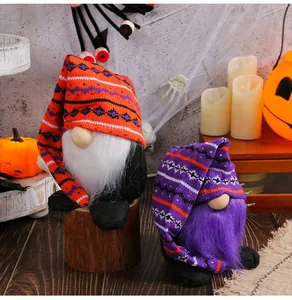 Adorable Halloween knitted long hat gnome plush dolls with beard for spooky table decoration