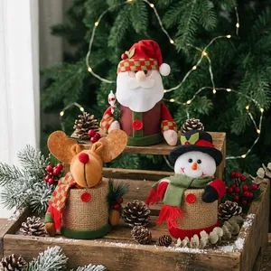 Christmas Burlap Candy Jar Handmade Santa Reindeer Snowman Gift Box Kids Holiday Party Decoration Apple Storage Bag