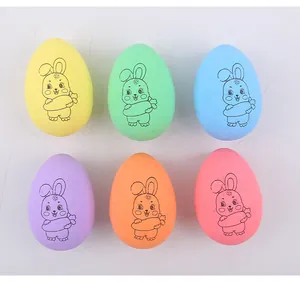 Set of 6 colorful DIY foam Easter eggs with cute rabbit patterns for kids graffiti