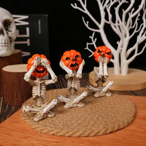 Set di 3 statuette decorative di yoga e meditazione con zucca scheletro Halloween