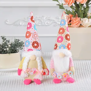 Kerstkabouter Pluche Gezichtsloze Pop Met Donut Thema Puntmuts Handgemaakt Stoffen Ornament Voor Feestelijke Huisdecoratie
