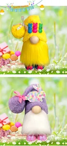 Détail de gnomes de Pâques colorés en peluche avec décorations de lapins pour la maison