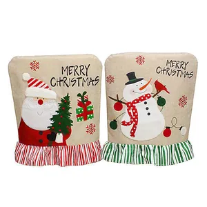Juego de dos fundas navideñas de arpillera con bordados de Papá Noel y muñeco de nieve