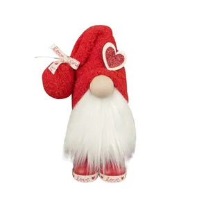 Poupée de nain en peluche pour la Saint-Valentin avec chapeau rouge et barbe blanche