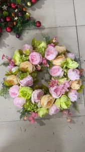 Ghirlanda di peonie artificiali primaverili con fiori di seta rosa e color pesca