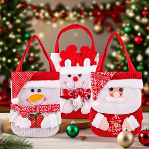 Sac Cadeau de Noël en Tricot Sac à Bonbons Mignon Dessin Animé Père Noël Renne Sac à Main pour Fête Décorative