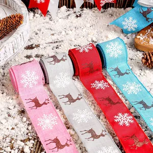 Weihnachtsdekobänder mit Rentier- und Schneeflockenmustern für Geschenkverpackungen