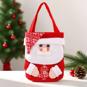 Sac cadeau de Noël tricoté Père Noël avec détails en peluche pour bonbons et cadeaux