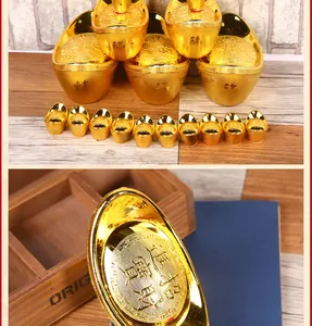 Close-up of traditional Chinese gold sycee with wealth lucky character