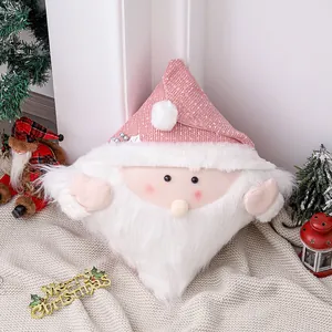 Funda de cojín de Papá Noel rosa en 3D para decoración festiva del sofá