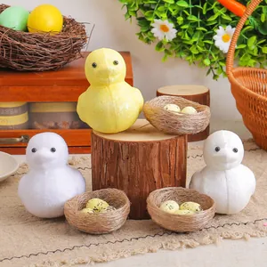 Pasen Simulatie Eendje Ornament Collectie Met Vogelnest En Gevlekte Eieren Glitters Geflokte Eend Voor Lente Huis Feest