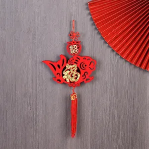 Traditional Chinese red tassel hanging decoration with gold Fu character for New Year