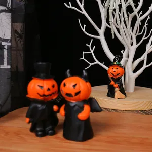 Halloween Mini Pumpkin Figurines Resin Ornaments Gentleman Devil Witch Pumpkin Head Statues For Home Office Party Decor