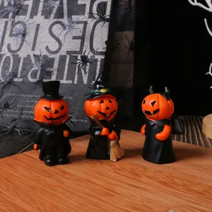 Halloween mini pumpkin figurines set of 3 including gentleman, witch, and devil style