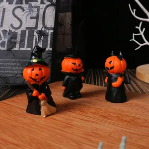 Set of 3 Halloween mini resin pumpkin figurines for desktop party decoration