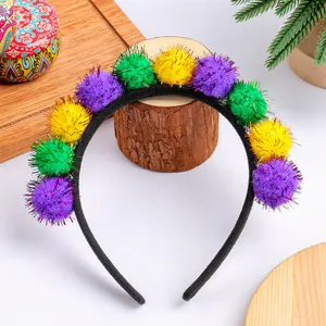 Feestelijke carnaval hoofdband met kleurrijke glitter pompons party decoratie