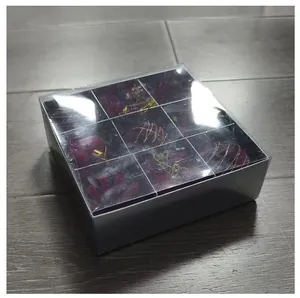 Burgundy flocked Christmas balls in a transparent gift box set for tree decoration