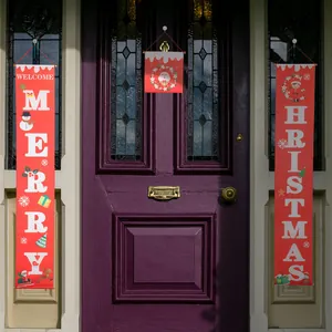 Festliche rote 3-teilige Weihnachtsbanner zur Türdekoration mit Merry Christmas-Text