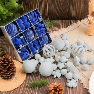 35pcs blue and grey flocked Christmas ball ornament set for tree hanging