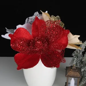 Red glitter Christmas flower decoration for tree accessories
