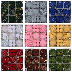 35pcs flocked Christmas ball ornament set with various shapes in 9 vibrant colors