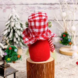 Christmas gnome faceless doll with red and white checkered hat home decor ornament