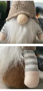 Primer plano detallado que muestra la textura de un gnomo navideño hecho a mano