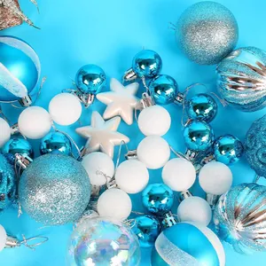Festive blue and white Christmas ornament set with glitter balls and decorative stars