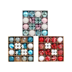 Assorted Christmas ball ornament gift set with painted snowflakes and stars for tree decor.